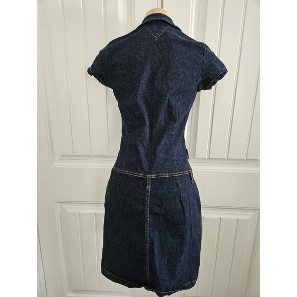 Tommy Hilfiger Vintage Y2K Denim Dress Sz M Dropped Waist Button Front Stretch - Picture 6 of 11